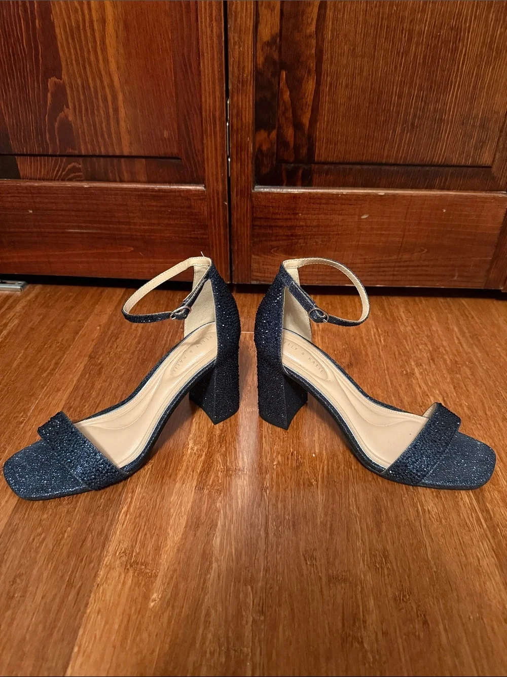 Kelly & Katie Navy Glitter Ankle-Strap Heels